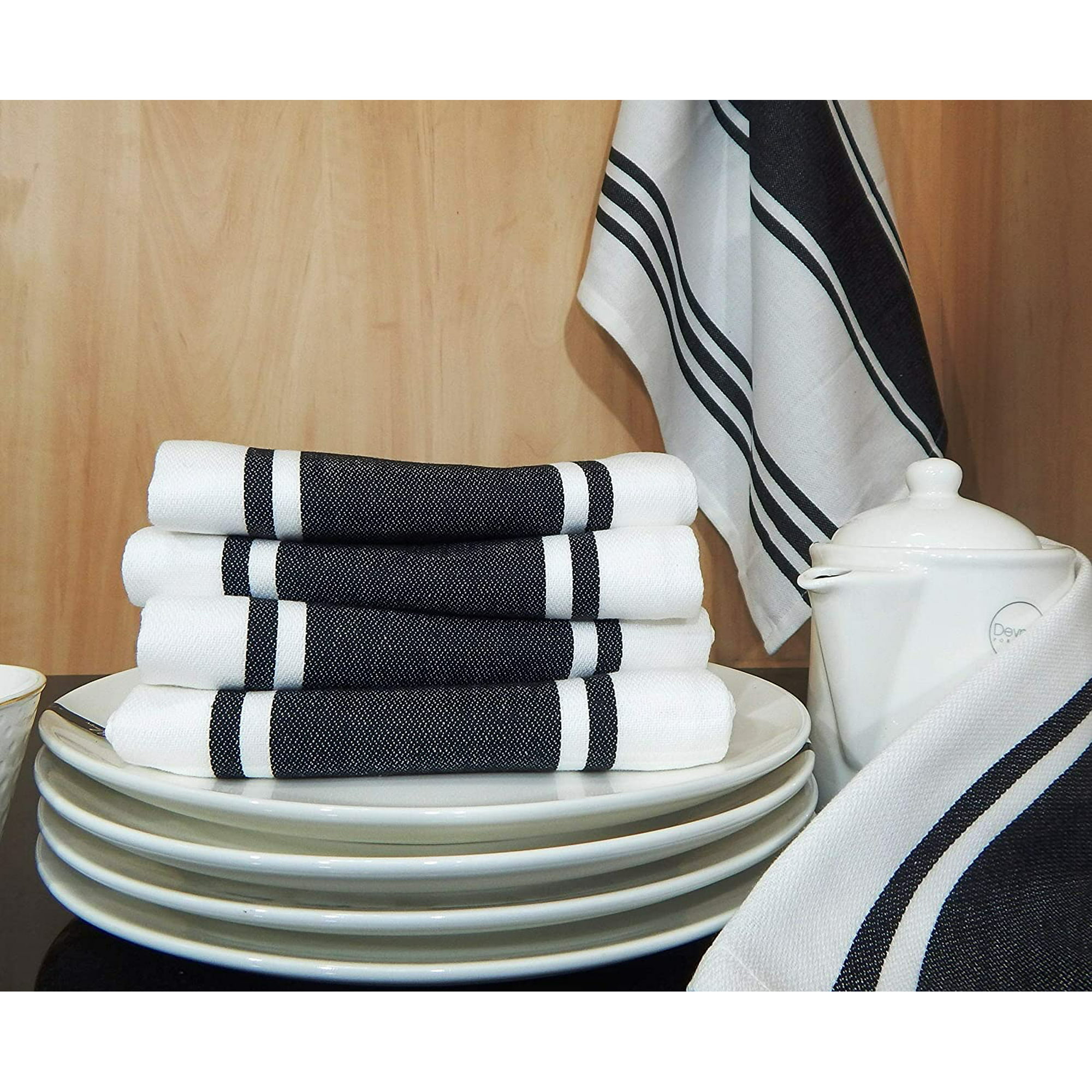 Tiny Break Dish Kitchen Towels Vintage Striped 100% Cotton Tea Towel 20 x 28 inch Set of 6 Beige